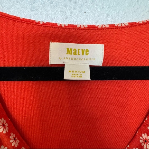 Anthropologie Maeve Brianne Cowl Neck Daisy Floral Orange Print Dress Sz. MEDIUM - Picture 6 of 8